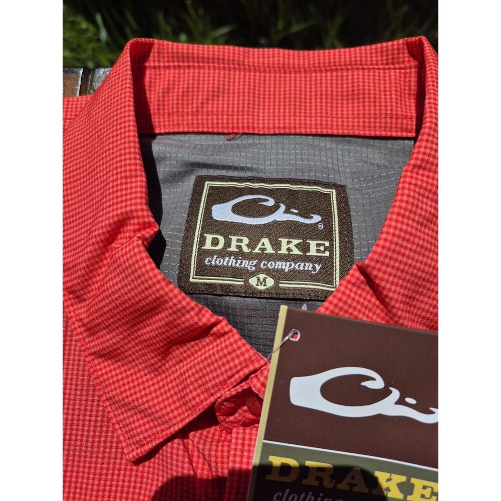 Drake Weekender Shirt Mens Medium Button Short Sleeve Checked Coral $64 MSRP NWT - Picture 3 of 8